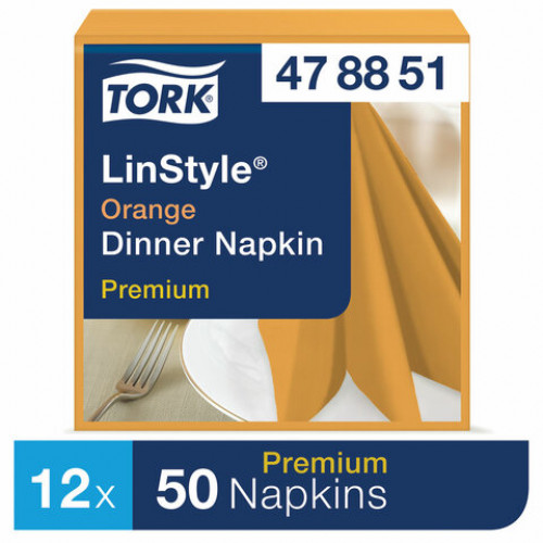 Салфетки бумажные нетканые сервировочные TORK LinStyle Premium, 39х39 см, 50 шт., оранжевые, 478851