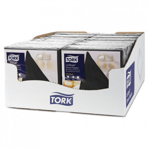 Салфетки бумажные нетканые сервировочные TORK LinStyle Premium, 39х39 см, 50 шт., чёрные, 478726
