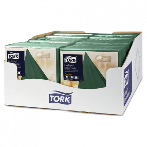 Салфетки бумажные нетканые сервировочные TORK LinStyle Premium, 39х39 см, 50 шт., темно-зеленые, 478847