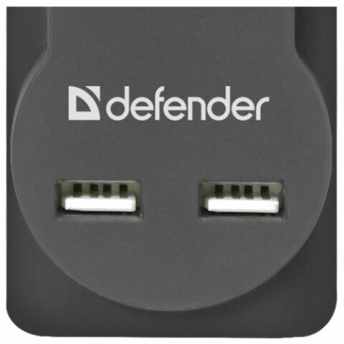 Сетевой фильтр DEFENDER DFS 751, 5 розеток, 1,8 м, 2 порта USB, 2.1A, черный, 99751