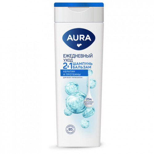 Шампунь-бальзам 2 в 1 для всех типов волос, 380 мл, AURA Ежедневный уход, 14132
