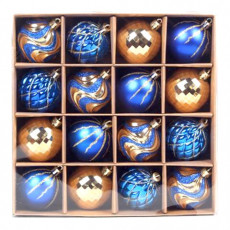 Шары елочные 16 шт., 8 см, Blue&Gold, пластик, золото/синий, ЗОЛОТАЯ СКАЗКА, 592454