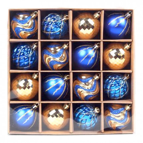 Шары елочные 16 шт., 8 см, Blue&Gold, пластик, золото/синий, ЗОЛОТАЯ СКАЗКА, 592454