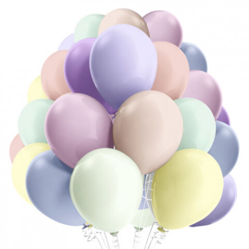 Шары воздушные 30 см, 100 штук, МАКАРУНС, ассорти, BRAUBERG KIDS, 591879