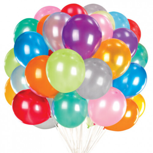 Шары воздушные 30 см, 100 штук, МЕТАЛЛИК, ассорти, BRAUBERG KIDS, 591878