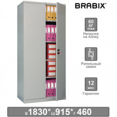 Шкаф металлический офисный BRABIX MK 18/91/46, 1830х915х460 мм, 47 кг, 4 полки, разборный, 291136, S204BR180202