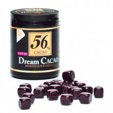 Шоколад LOTTE Dream Cacao, горький (какао 56%), в кубиках, в пластиковой банке, 106 г