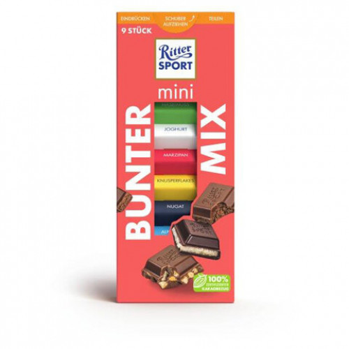 Шоколад порционный 1 плитка RITTER SPORT, ассорти, 16,67 г, Яркая коллекция