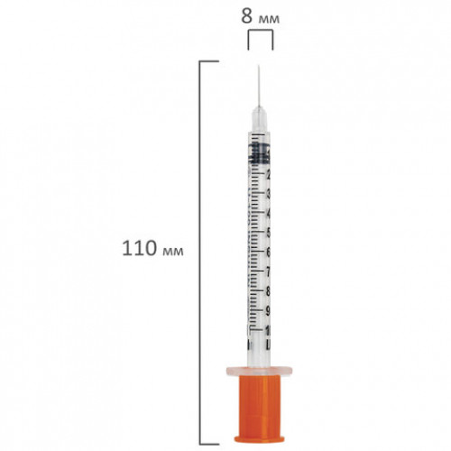 Шприц инсулиновый SFM, 1 мл, КОМПЛЕКТ 10 шт., пакет, U-100 игла несъемная 0,33х12,7 мм - 29G, 534250