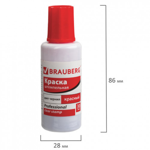 Краска штемпельная BRAUBERG PROFESSIONAL, clear stamp, красная, 30 мл, на водной основе, 227984