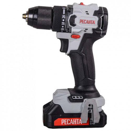 Дрель-шуруповерт аккумуляторная бесщеточная, 20В, 70 Нм, 2х2,0 А*ч, РЕСАНТА ДА-20-2ЛК-БП, 75/14/15