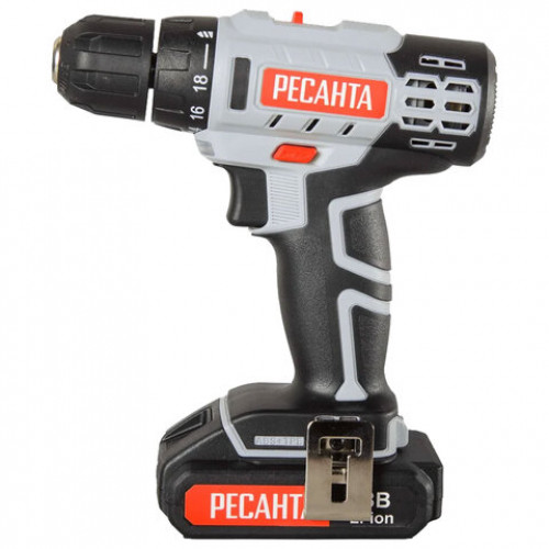 Дрель-шуруповерт аккумуляторная, 18В, 50 Нм, 2х2,0 А*ч, РЕСАНТА ДА-50Л2-18А, 75/14/9