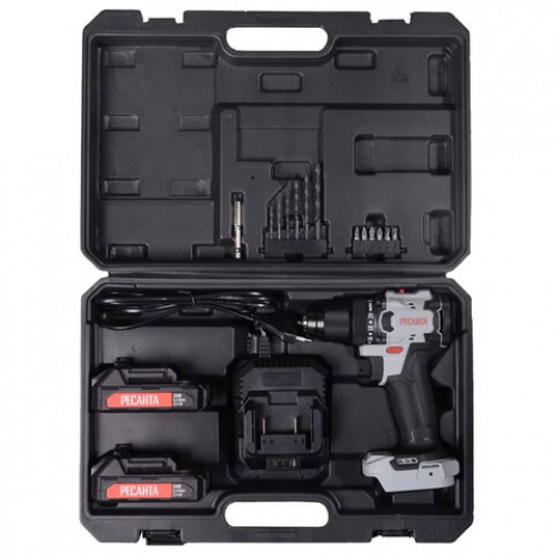 Дрель-шуруповерт аккумуляторная бесщеточная, 20В, 70 Нм, 2х2,0 А*ч, РЕСАНТА ДА-20-2ЛК-БП, 75/14/15