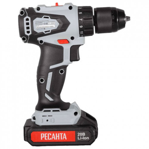 Дрель-шуруповерт аккумуляторная бесщеточная, 20В, 55 Нм, 2х2,0 А*ч, РЕСАНТА ДА-20-2ЛК-Б, 75/14/10