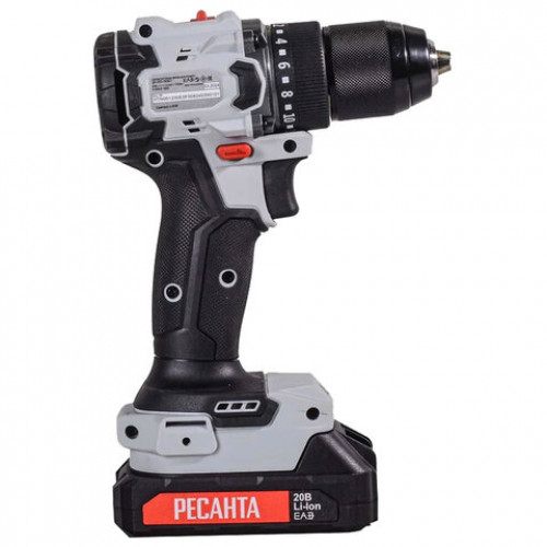 Дрель-шуруповерт аккумуляторная бесщеточная, 20В, 70 Нм, 2х2,0 А*ч, РЕСАНТА ДА-20-2ЛК-БП, 75/14/15