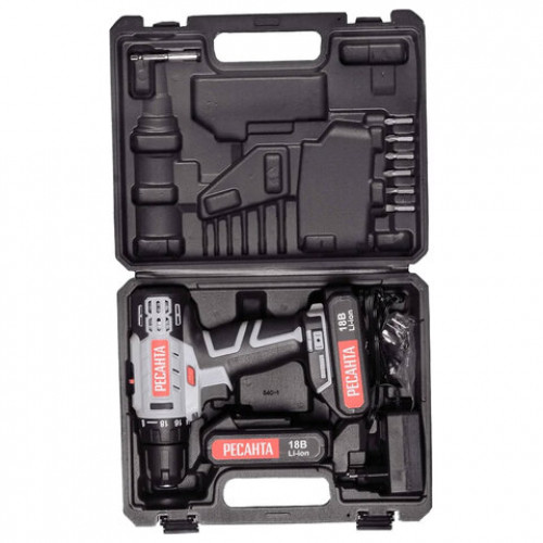 Дрель-шуруповерт аккумуляторная, 18В, 50 Нм, 2х2,0 А*ч, РЕСАНТА ДА-50Л2-18А, 75/14/9