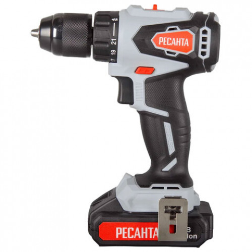 Дрель-шуруповерт аккумуляторная бесщеточная, 20В, 55 Нм, 2х2,0 А*ч, РЕСАНТА ДА-20-2ЛК-Б, 75/14/10