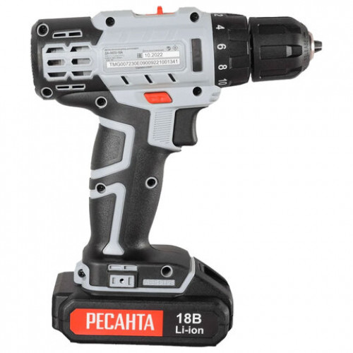 Дрель-шуруповерт аккумуляторная, 18В, 50 Нм, 2х2,0 А*ч, РЕСАНТА ДА-50Л2-18А, 75/14/9