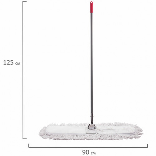 Швабра-рамка 90 см, стальной черенок 125 см, цельный держатель, МОП с завязками, хлопок, LAIMA, 603603