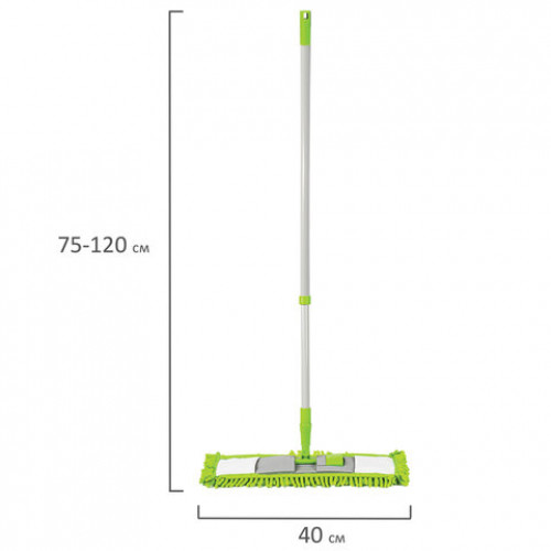 Швабра с флаундером 40 см, черенок 70-120 см, МОП СИНЕЛЬ из микрофибры букли (ТИП К), ЛЮБАША, 603602