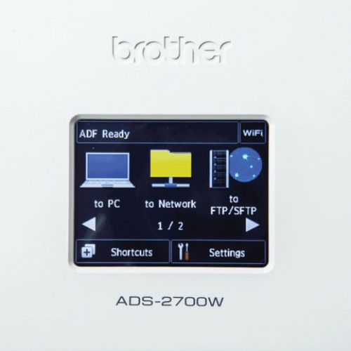 Сканер потоковый BROTHER ADS-2700W, А4, 600х600, 35 стр./мин., АПД, сетевая карта, Wi-Fi, ADS2700WTC1