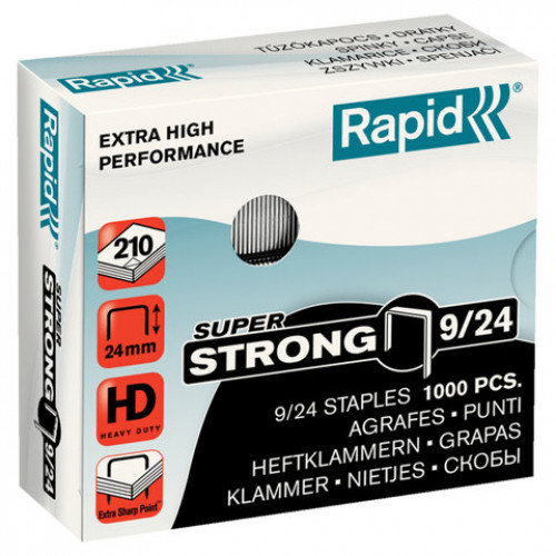 Скобы для степлера RAPID HD210 Super Strong №9/24, 1000 штук, до 210 листов, 24871800