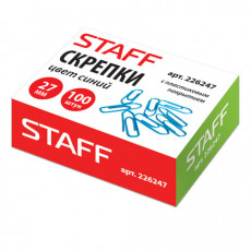 Скрепки STAFF, 27 мм, синие, 100 шт., в картонной коробке, 226247 Скрепки STAFF, 27 мм, синие, 100 шт., в картонной коробке, 226247