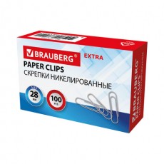 Скрепки EXTRA BRAUBERG 28 мм никелированные 100 штук, 271312