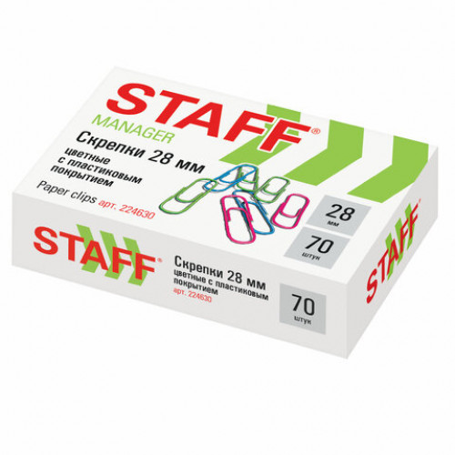 Скрепки STAFF Manager, 28 мм, цветные, 70 шт., в картонной коробке, Россия, 224630
