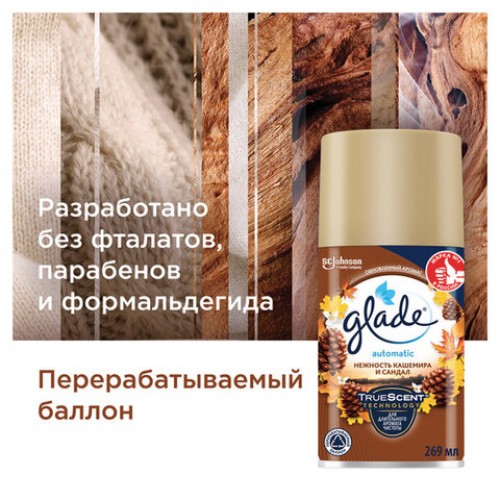 Сменный баллон 269 мл GLADE Нежность кашемира и сандал для автоматических освежителей, 864984
