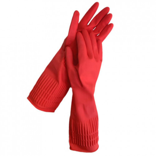 Перчатки МНОГОРАЗОВЫЕ латексные c ДЛИННОЙ МАНЖЕТОЙ 25 см, хлопковое напыление, СУПЕРПЛОТНЫЕ, размер 8-9, L (большой), красные, LAIMA, 700530