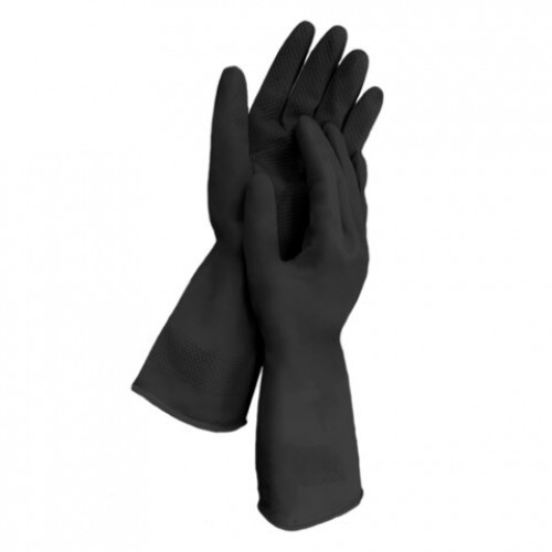 Перчатки МНОГОРАЗОВЫЕ латексные с ХЛОПКОВЫМ ВОЛОКНОМ, ОСОБО ПРОЧНЫЕ, размер 9-10, XL (очень большой), черные, LAIMA, 700536