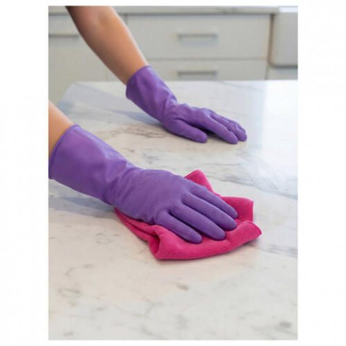 Перчатки нитриловые сверхпрочные с текстурой PACLAN 4 шт., размер M (средний), хлопчатобумажное напыление, фиолетовые, 407044