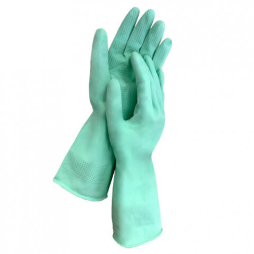 Перчатки МНОГОРАЗОВЫЕ латексные с АРОМАТОМ АЛОЭ, хлопковое напыление, ОСОБО ПРОЧНЫЕ, размер 8-9, L (большой), зеленые, LAIMA, 700546