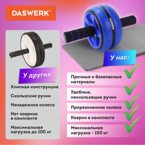 Ролик для пресса 16х28 см с ковриком, нагрузка до 150 кг, DASWERK, 680018