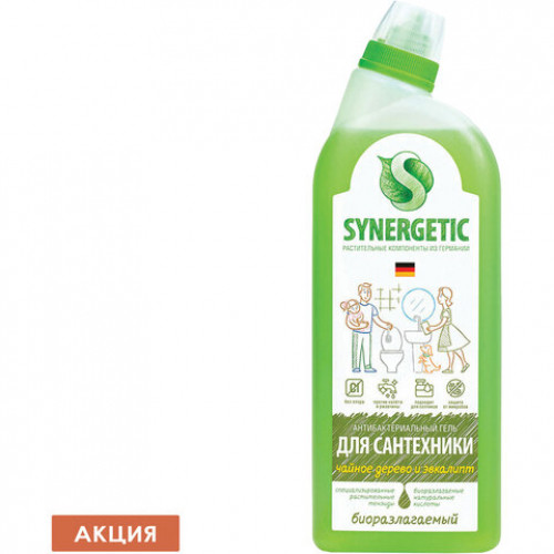 Средство для уборки туалета антибактериальное 700 мл SYNERGETIC Чайное дерево и эвкалипт, биоразлагаемое, 51020, 104071