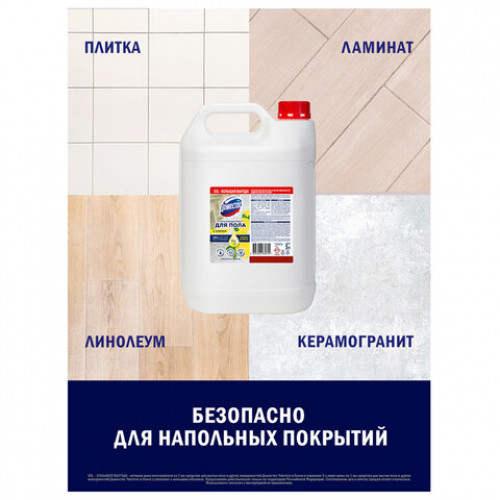 Средство для мытья пола и других поверхностей 5 л, ДОМЕСТОС Лимон и мята, гель-концентрат