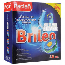 Таблетки для мытья посуды в посудомоечных машинах 56 шт., PACLAN Brileo All in one Silver, 419170