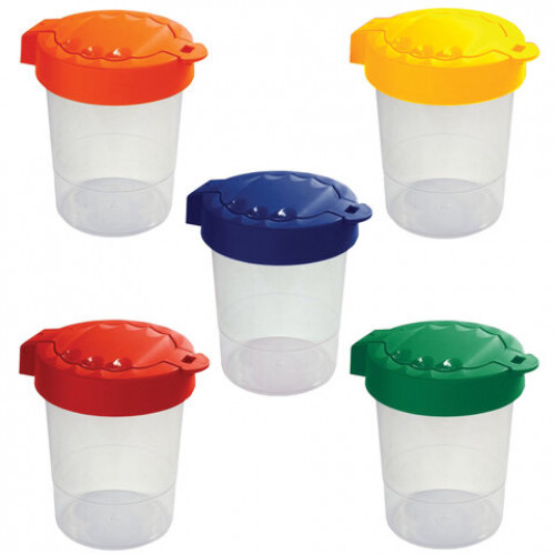 Стакан-непроливайка СТАММ Премиум, с крышкой, ассорти, прозрачный, СН350