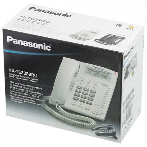 Телефон PANASONIC KX-TS2388RUW, АОН, спикерфон, память 50 ном., тонал/импул. режим, белый