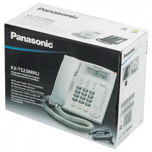 Телефон PANASONIC KX-TS2388RUB, АОН, спикерфон, память 50 ном., тонал/импул. режим, чёрный