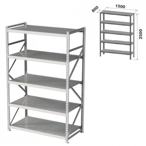 Стеллаж металлический грузовой ПРАКТИК MS Pro, 2500х1500х800 мм, 5 полок (КОМПЛЕКТ)