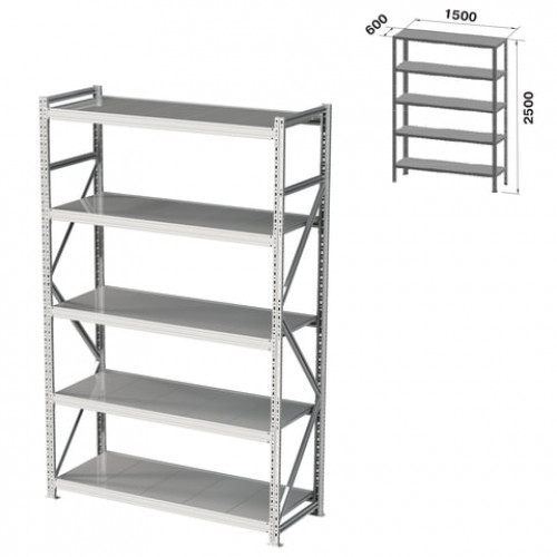Стеллаж металлический грузовой ПРАКТИК MS Pro, 2500х1500х600 мм, 5 полок (КОМПЛЕКТ)