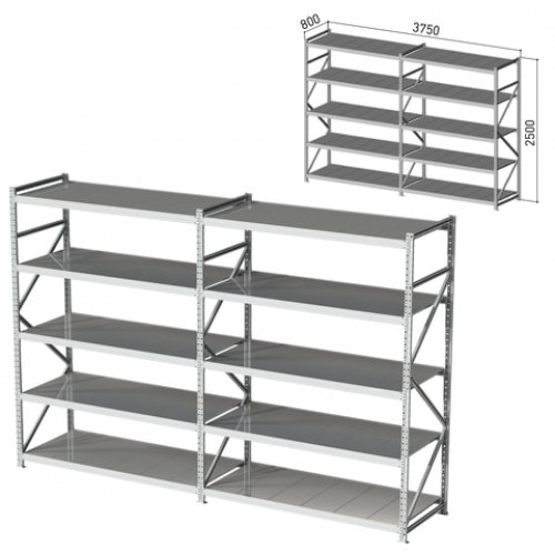 Стеллаж металлический (2 СЕКЦИИ) ПРАКТИК MS Pro, 2500х3750х800 мм, (КОМПЛЕКТ)