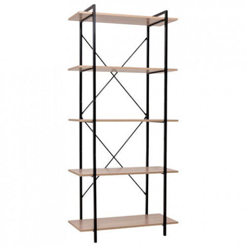 Стеллаж BRABIX SMART SH-004, 790х360х1950 мм, ЛОФТ, 5 полок, металл/ЛДСП бунратти, каркас черный, 641944