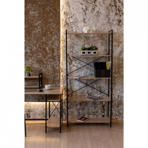 Стеллаж BRABIX SMART SH-004, 790х360х1950 мм, ЛОФТ, 5 полок, металл/ЛДСП бунратти, каркас черный, 641944