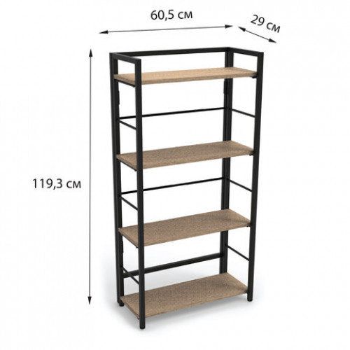 Стеллаж BRABIX Smart SH-005, 605х290х1193 мм, ЛОФТ, прямой, складной, металл/ЛДСП дуб, каркас черный, 641868
