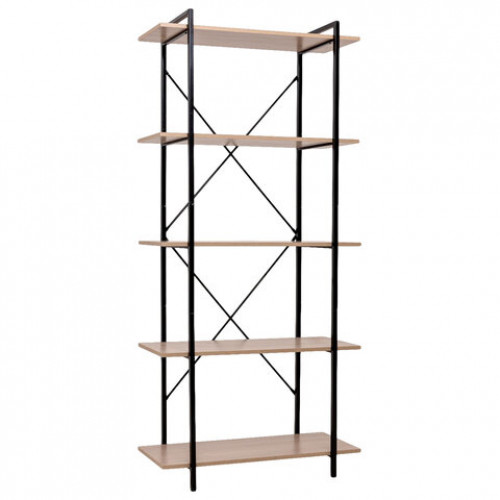 Стеллаж BRABIX SMART SH-004, 790х360х1950 мм, ЛОФТ, 5 полок, металл/ЛДСП ясень шимо светлый, каркас черный, 641943