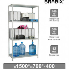 Стеллаж металлический BRABIX MS-150/40/70-4, 1500х700х400 мм, 4 полки, 291101, S241BR044402