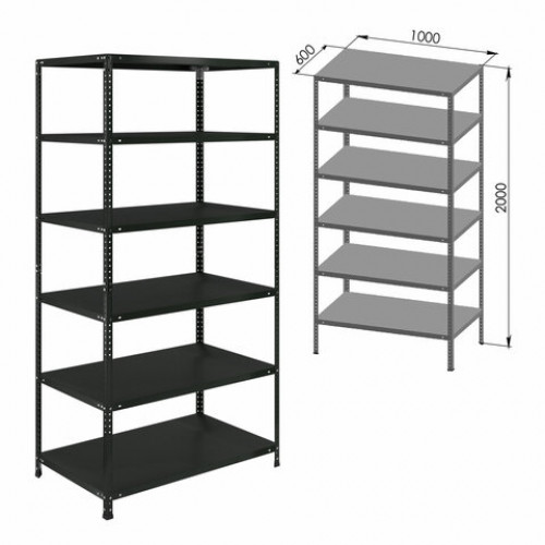 Стеллаж металлический BRABIX ГРАФИТ MS KD-200/60-6, лофт, 2000х1000х600 мм, 6 полок, 291274, S240BR246693